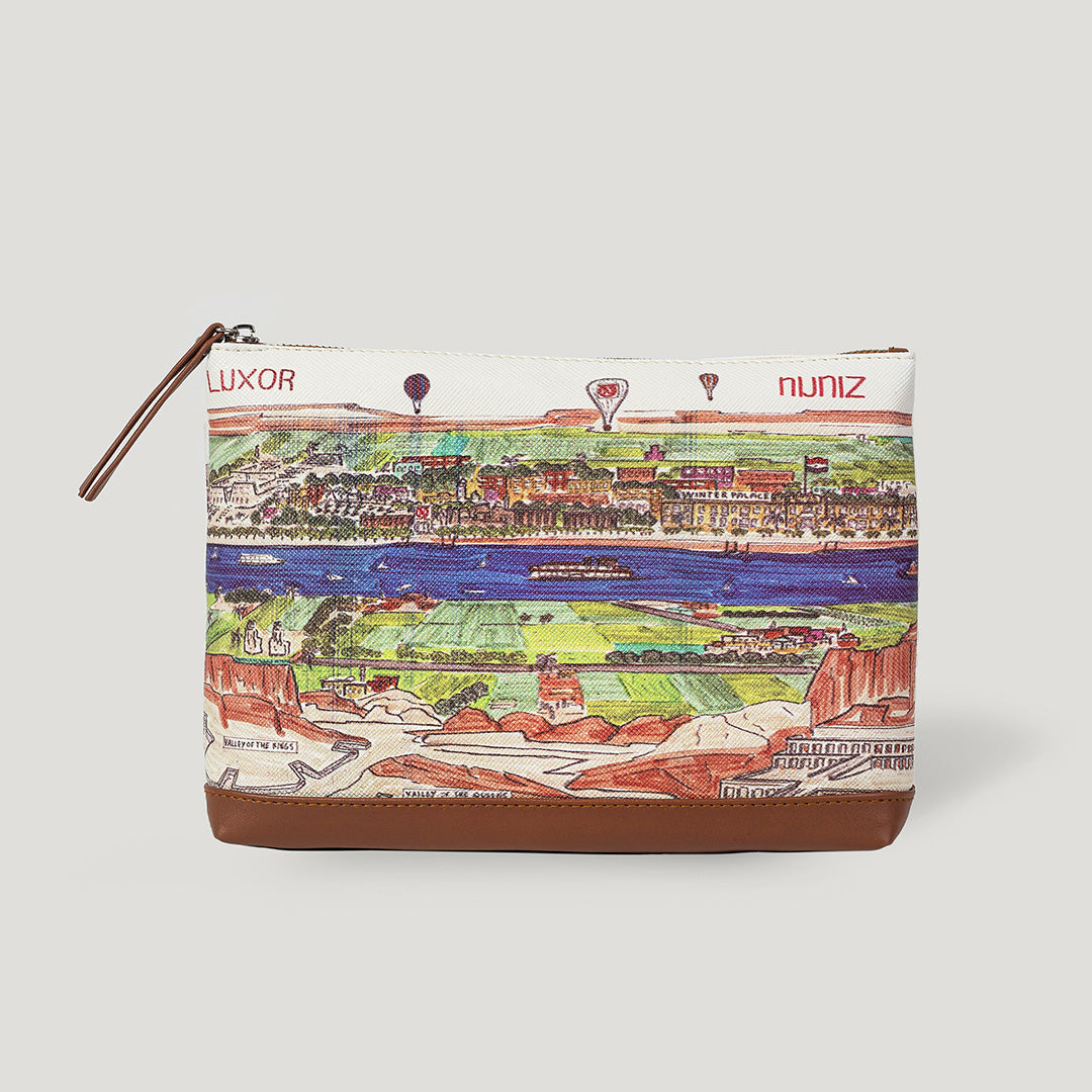 leather pouch bag with Luxor city Nile view