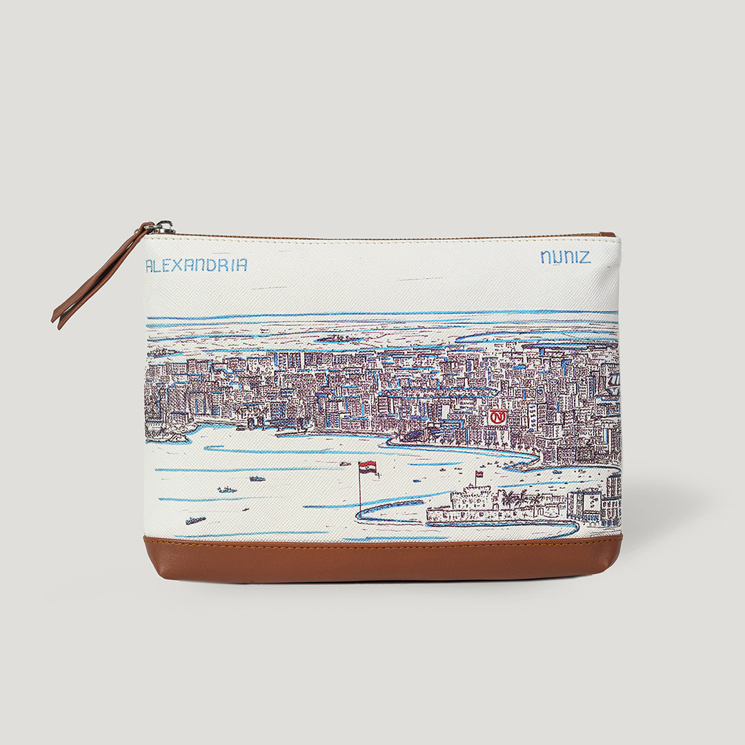 pouch bag leather with Alexandria city sketch