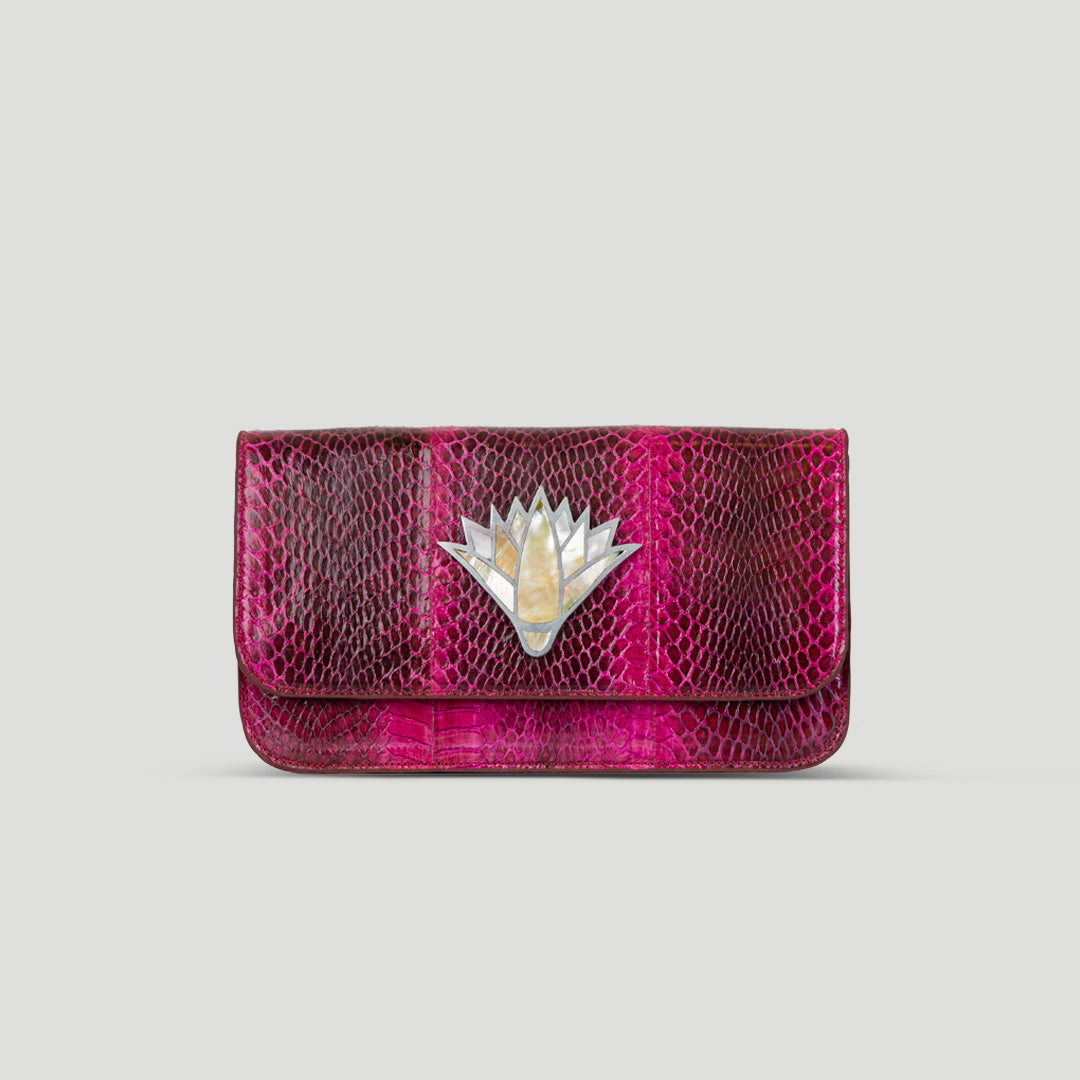 Snake skin lotus  clutch crossbody bag