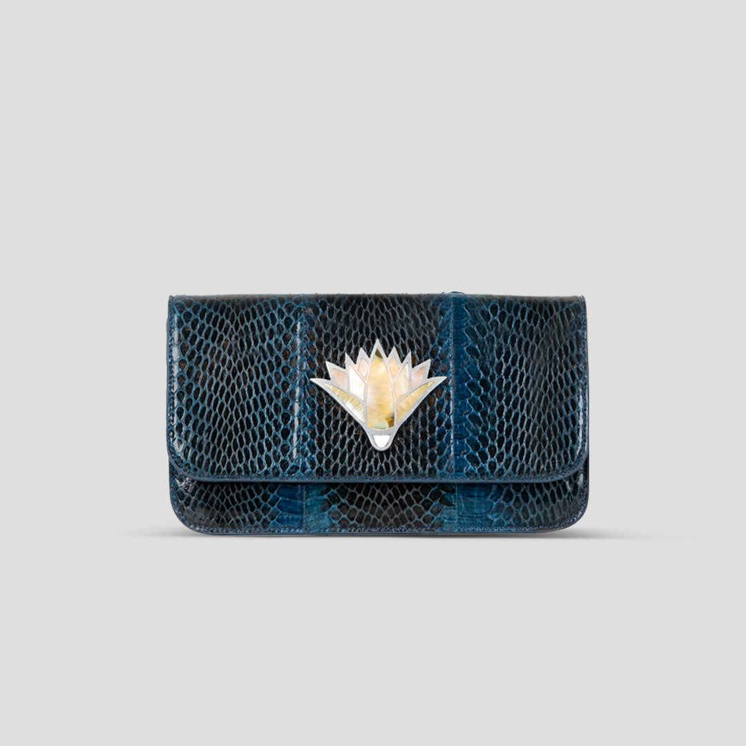 Snake skin lotus  clutch crossbody bag