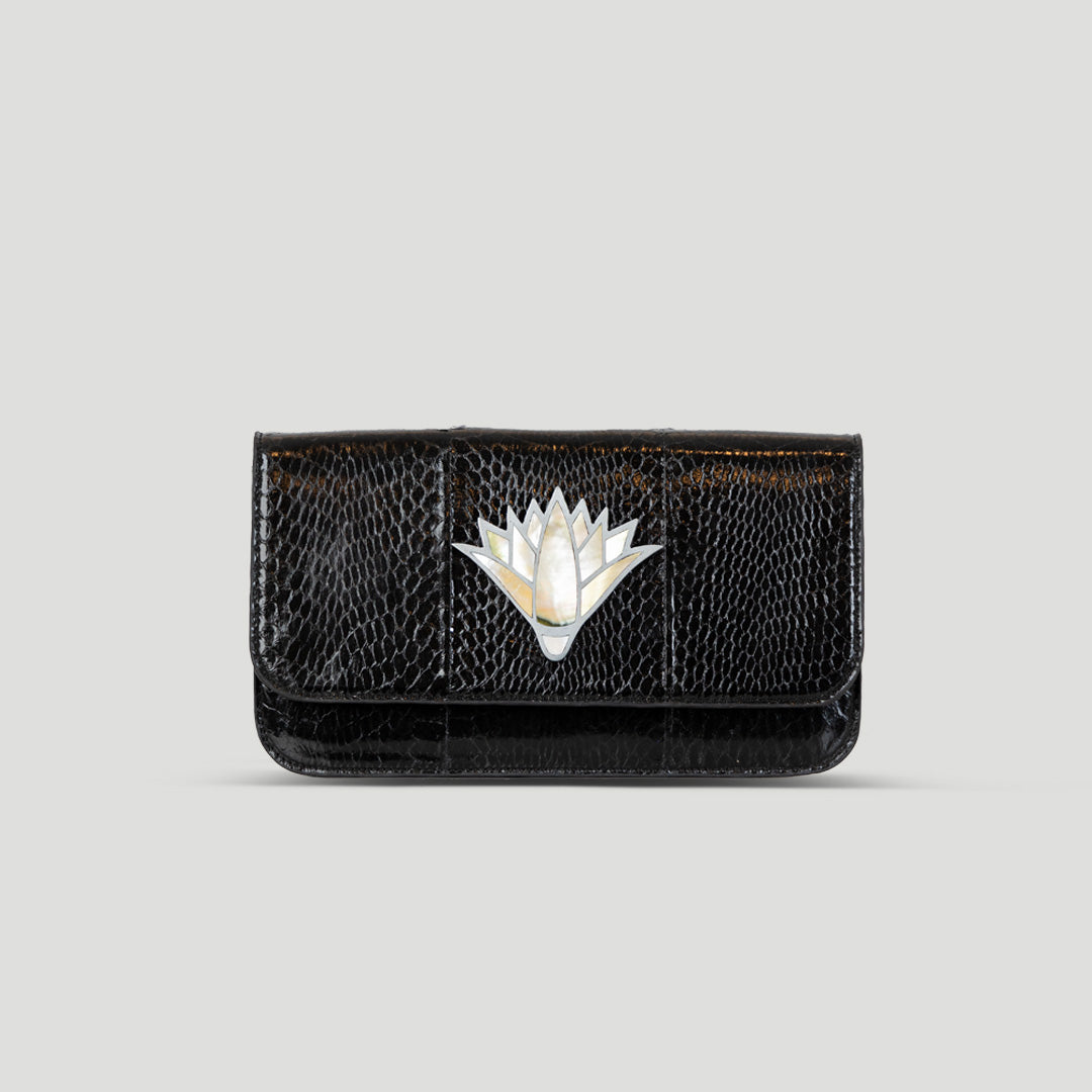 Snake skin lotus  clutch crossbody bag