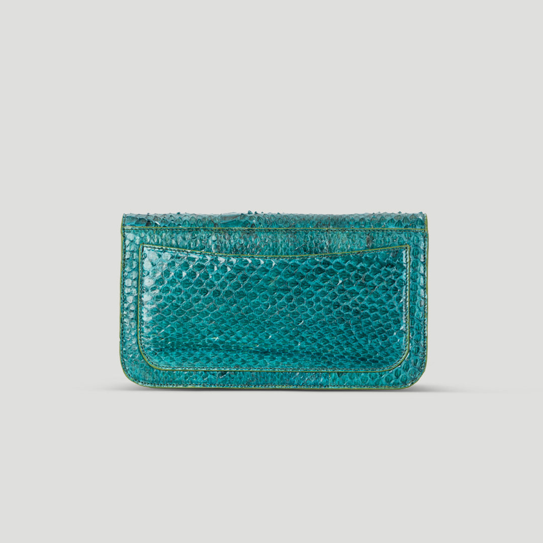 Snake skin lotus mother of pearl clutch crossbody bag