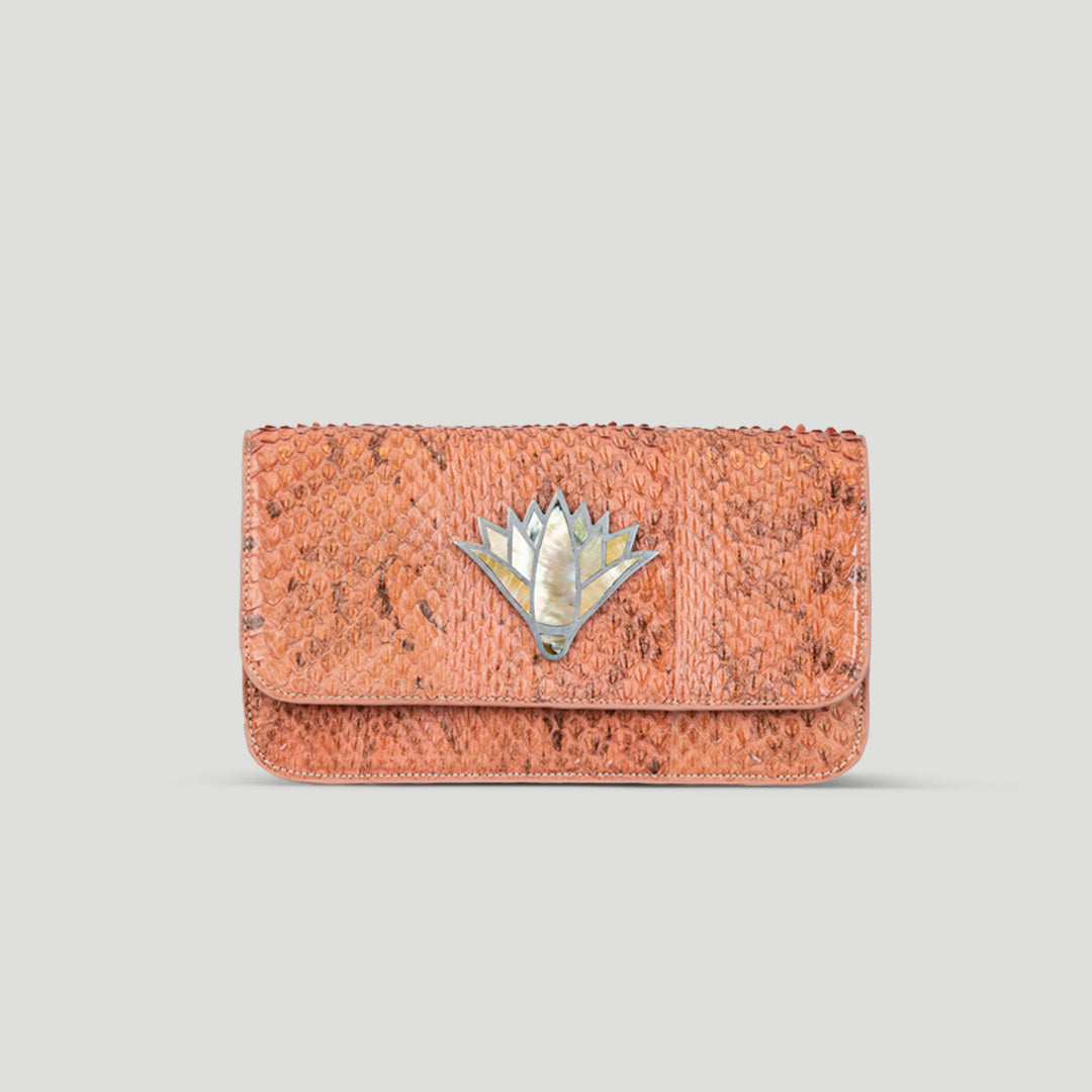 Snake skin lotus  clutch crossbody bag