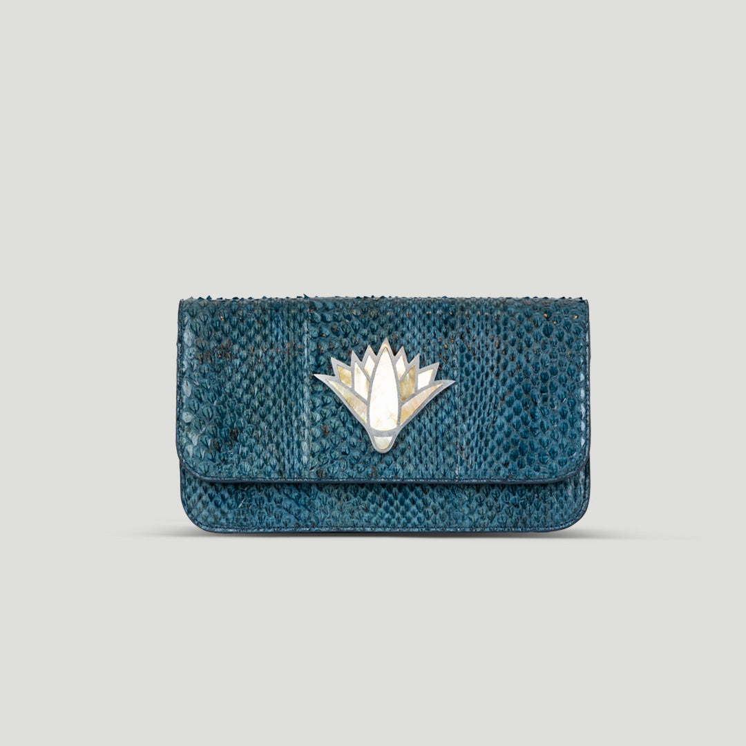 Snake skin lotus  clutch crossbody bag