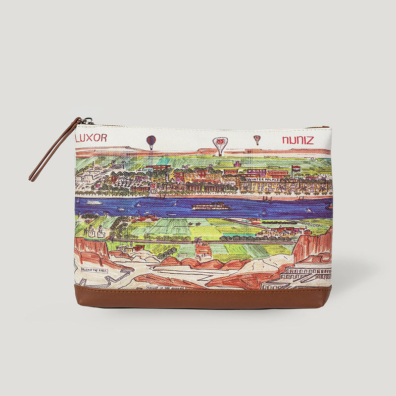 leather pouch bag with Luxor city Nile view
