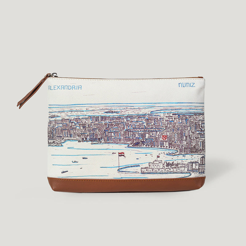 pouch bag leather with Alexandria city sketch